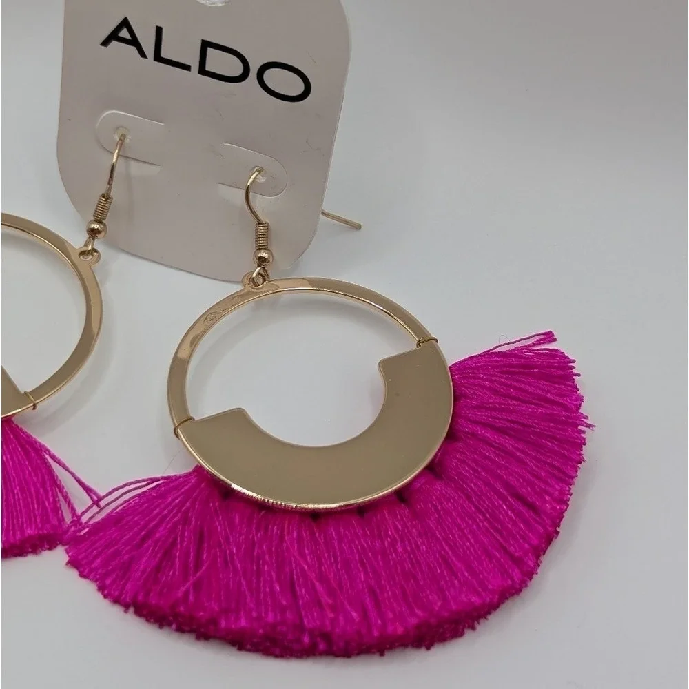 Aldo Sevelle Hot Pink Fringe Gold Tone Dangle Earrings NWT